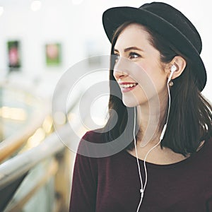 Woman Listening Music Entertainment Concept