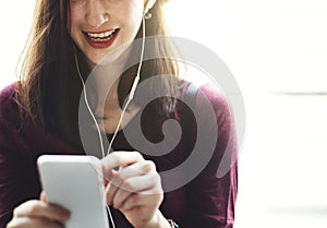 Woman Listening Music Media Entertainment Relaxation Concept