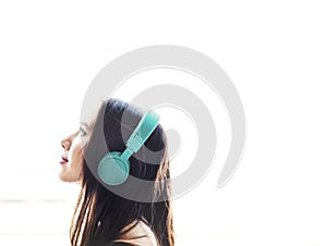 Woman Listening Music Media Entertainment Relaxation Concept