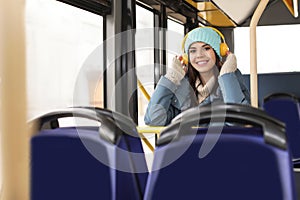 Woman listening to music with headphones