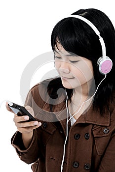 Woman listening to sad music with the phone