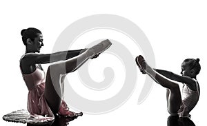 Woman and little girl ballerina ballet dancer dancing silhouett