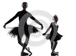 Woman and little girl ballerina ballet dancer dancing silhouett