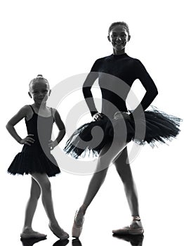 Woman and little girl ballerina ballet dancer dancing silhouett