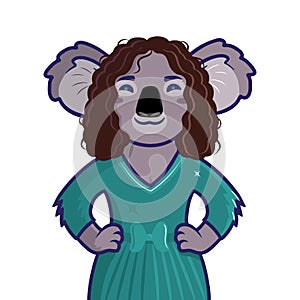 The woman logo of a koala is in the form of a symbol of Oprah Winfrey. Cartoon portrait