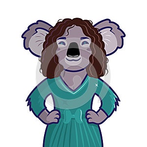 The woman logo of a koala is in the form of a symbol of Oprah Winfrey. Cartoon portrait photo