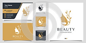 Woman logo with modern beauty style and business card design template, natural beauty, woman, Premium Vector