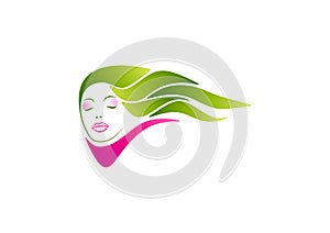 Woman logo, salon symbol, hair icon, fashion beauty, cosmetic concept design