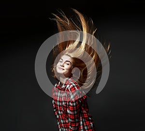 Woman long amazing hair in air