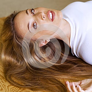 Woman with long blond hair