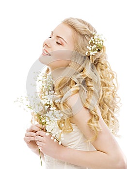 Woman Long Blond Hair, Beauty Fashion Model, Girl on White