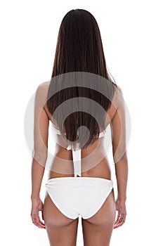 Woman with long dark hair from the back - isolated - body