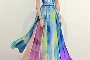 Woman in a long dress. Watercolor. Generative AI.