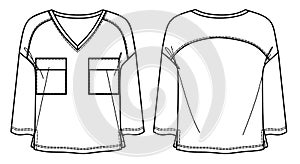 woman long sleeved top with side slits technical drawing photo