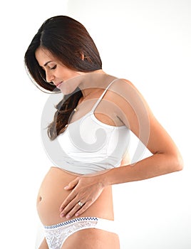 Woman looking the beginning of her pregnancy