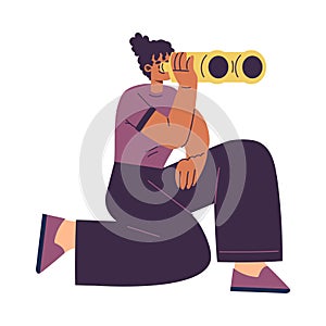 Woman Looking in Binoculars Searching for Idea and Opportunities Vector Illustration