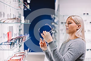 Woman looking at correction eyewear