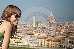 Woman looking at city Florence photo