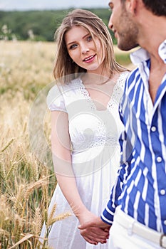 Woman looking her boyfriend, woman on focus