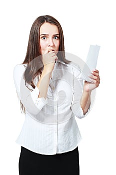 Woman looking at her receipt