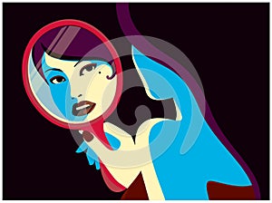 Woman looking at herself in the mirror fashion minimal flat design vector illustration