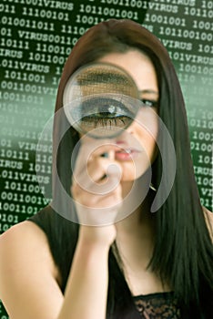 Woman Looking Through a Loupe