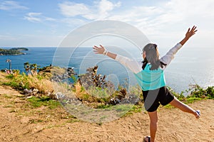 Woman looking ocean views and expressions of joy