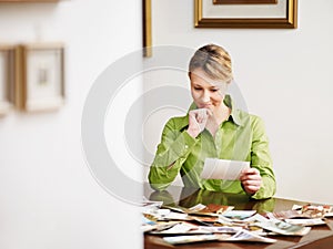 Woman looking at photos