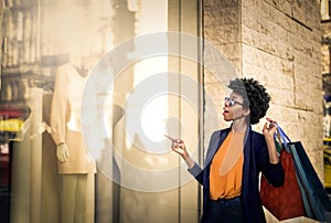 Woman looking at a showcase