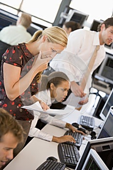 Woman Looking At Stock Reports