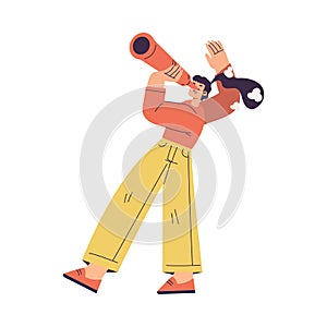 Woman Looking in Telescope Searching for Idea and Opportunities Vector Illustration