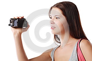 Woman looking at videocame