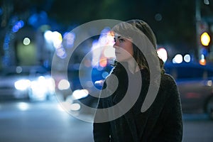 Woman Looking Worried Walking At Night