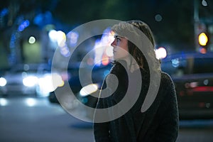 Woman Looking Worried Walking At Night