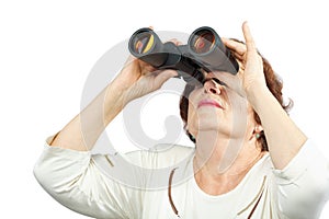 Woman looks through binocular