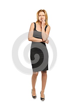 Woman looks with displeasure