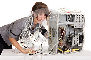 Woman lost in computer technology