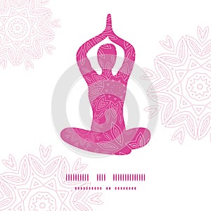 Woman in lotus yoga pose silhouette pink flowers