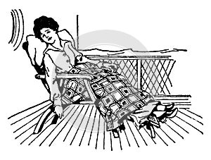 Woman Lounging in Chair, vintage illustration