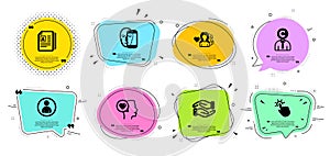 Woman love, Avatar and Face biometrics icons set. Copyrighter, Romantic talk and Touchpoint signs. Vector