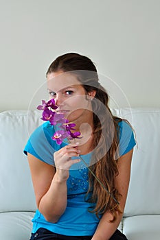 Woman loving flower