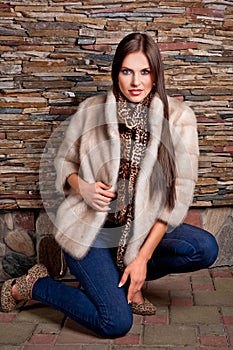 Woman in Luxury chinchilla fur coat