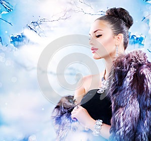 Woman in Luxury Fur Coat