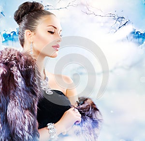 Woman in Luxury Fur Coat