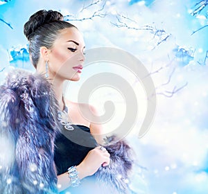 Woman in Luxury Fur Coat