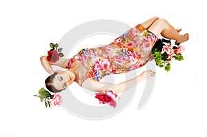 Woman lying on floor.