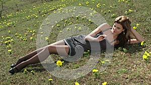 Woman Lying On Meadow