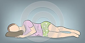 The woman is lying on the right pillow. correct position when sleeping. vector illustration. photo