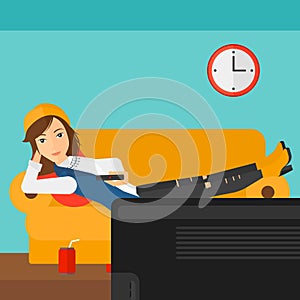 Woman lying on sofa.