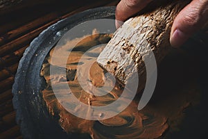 Woman made Thanaka powder